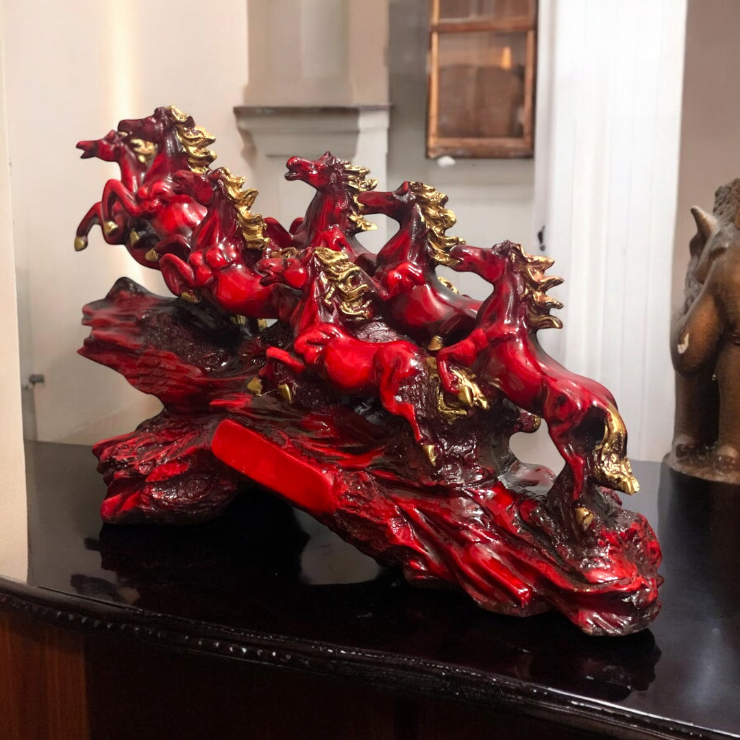 Seven Running Victory Horses Resin Showpiece The Majestic Seven Horses Height 10 inches