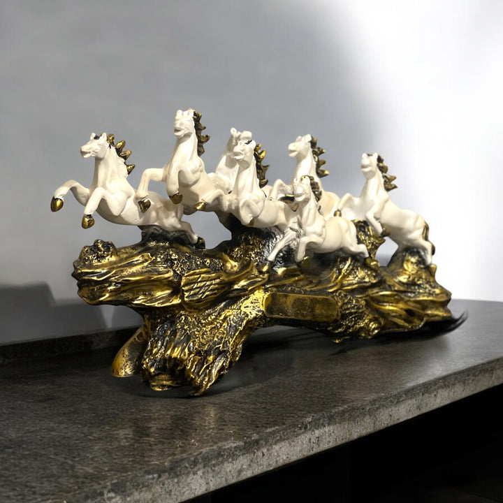 Resin Seven Running Victory Horses Statue The Majestic Seven Horses (Height 10 inches)