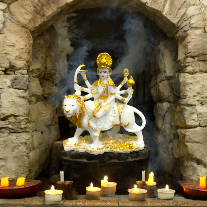 Ma Sherawali Jagdambe Durga Ji Mata Ji Idol Marble Look Murti Height 6 inches