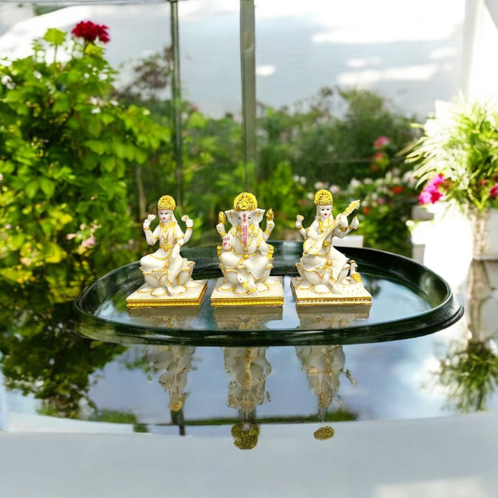 Lord Laxmi Ganesh Saraswati Idol Best For Puja Diwali Decoration Items H 15 cm