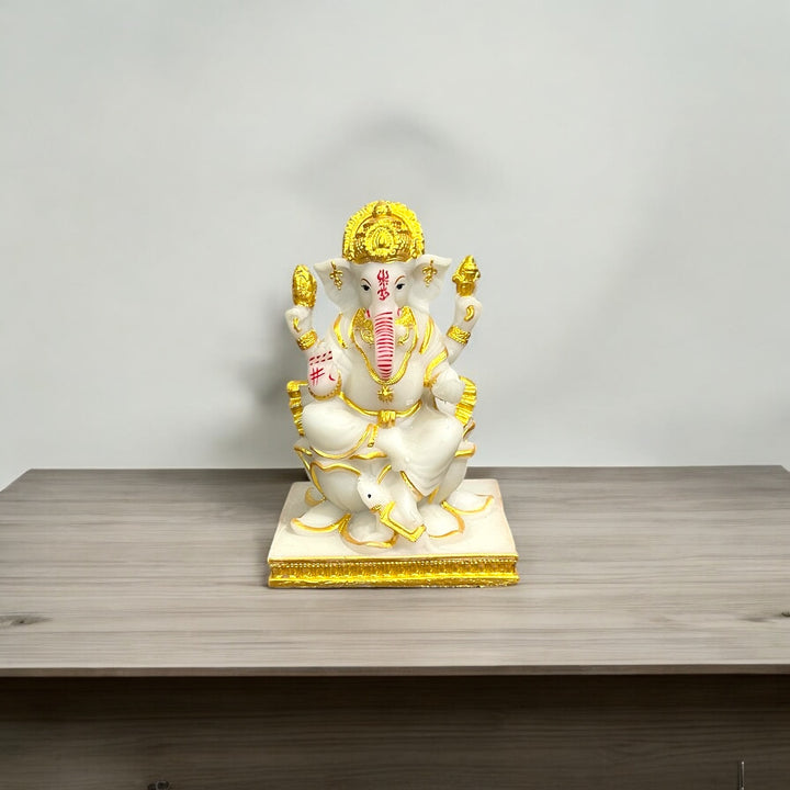 Lord Ganesha Marble Statue Best Gift for Home Office Shop Puja Ghar Murti Figurine H – 14 cm