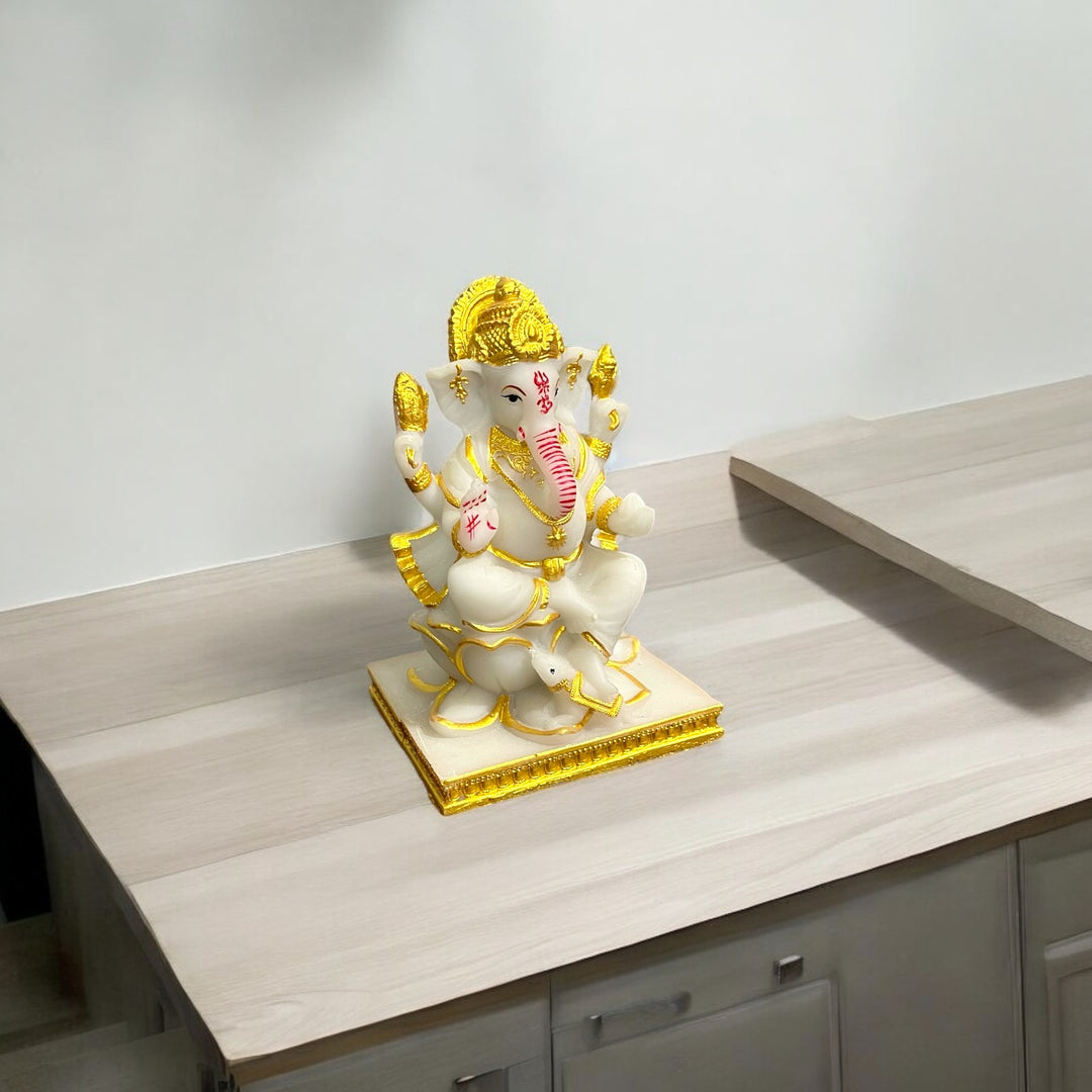 Lord Ganesha Marble Statue Best Gift for Home Office Shop Puja Ghar Murti Figurine H – 14 cm