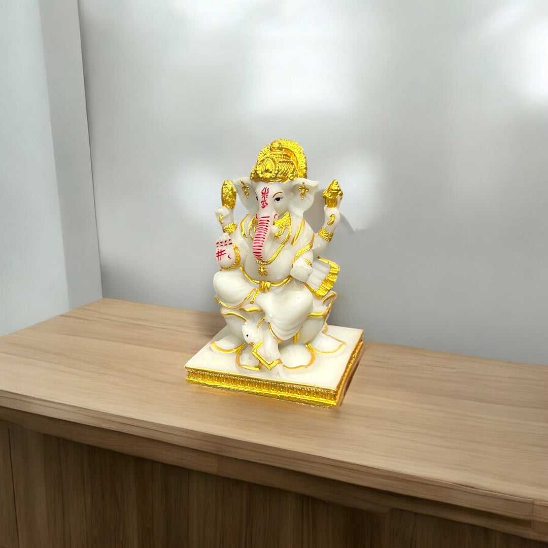 Lord Ganesha Marble Statue Best Gift for Home Office Shop Puja Ghar Murti Figurine H – 14 cm