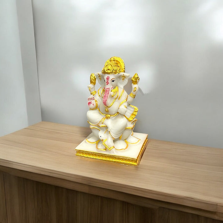 Lord Ganesha Marble Statue Best Gift for Home Office Shop Puja Ghar Murti Figurine H – 14 cm