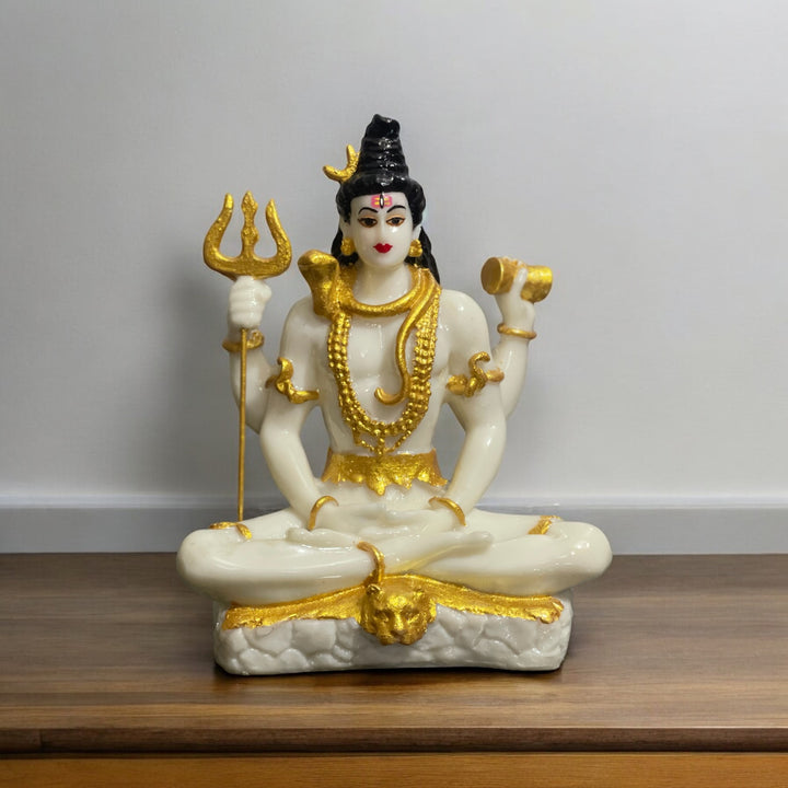 Lord Shiva Samadhi White Marble Look Blessing Murti Statue H 20 cm