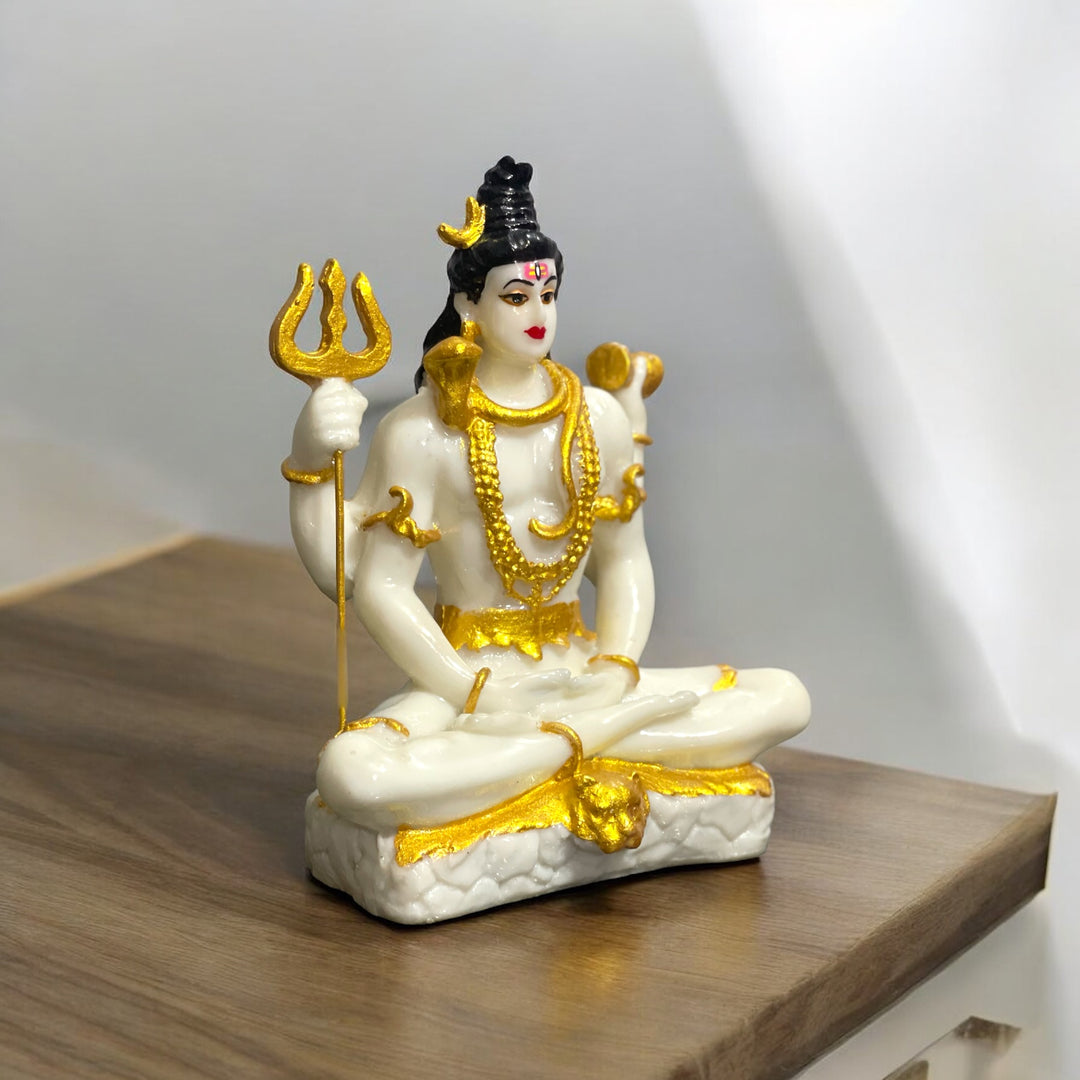 Lord Shiva Samadhi White Marble Look Blessing Murti Statue H 20 cm