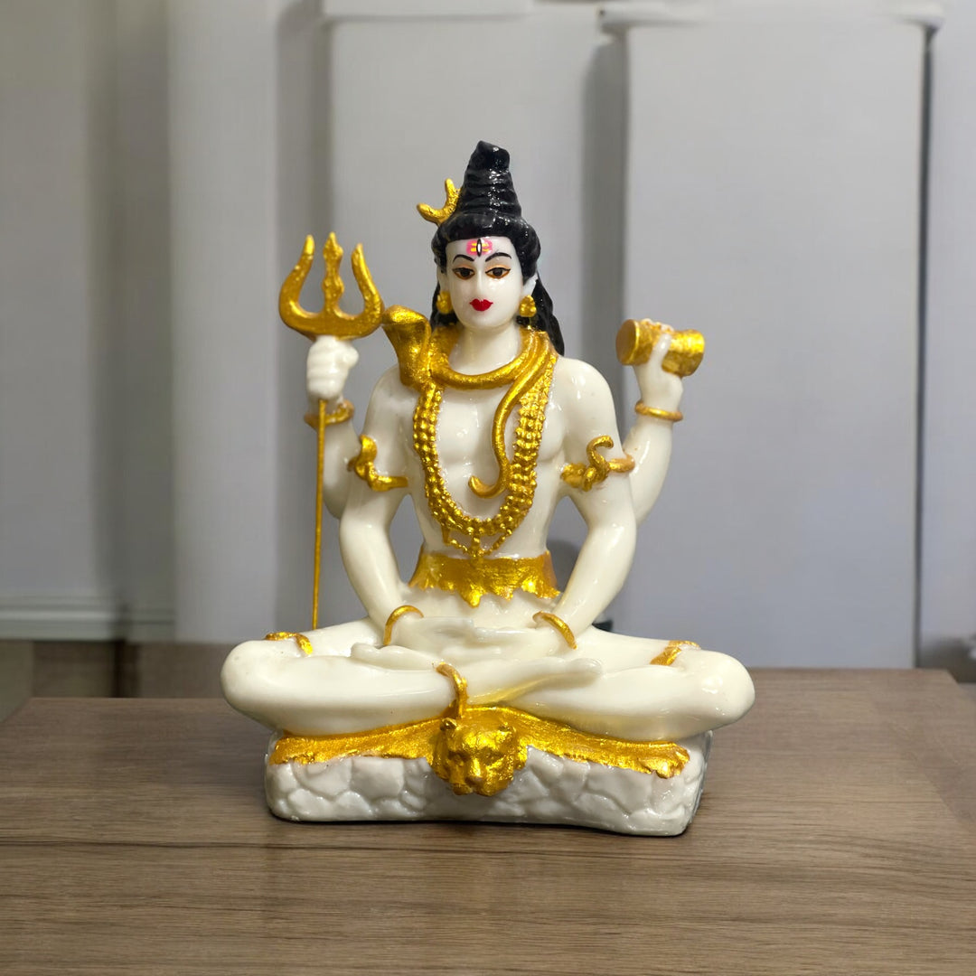 Lord Shiva Samadhi White Marble Look Blessing Murti Statue H 20 cm