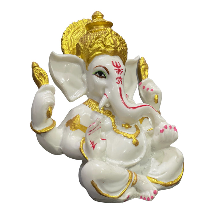 Mukut Ganesha Marble Statue Best Gift For Grah Pravesh Ganpati Murti Figurine H- 12.5 cm