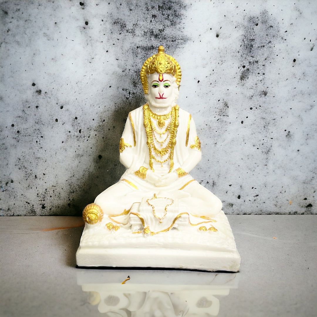 Samadhi Hanuman Marble Idol, Meditating Hanuman , H-20 cm