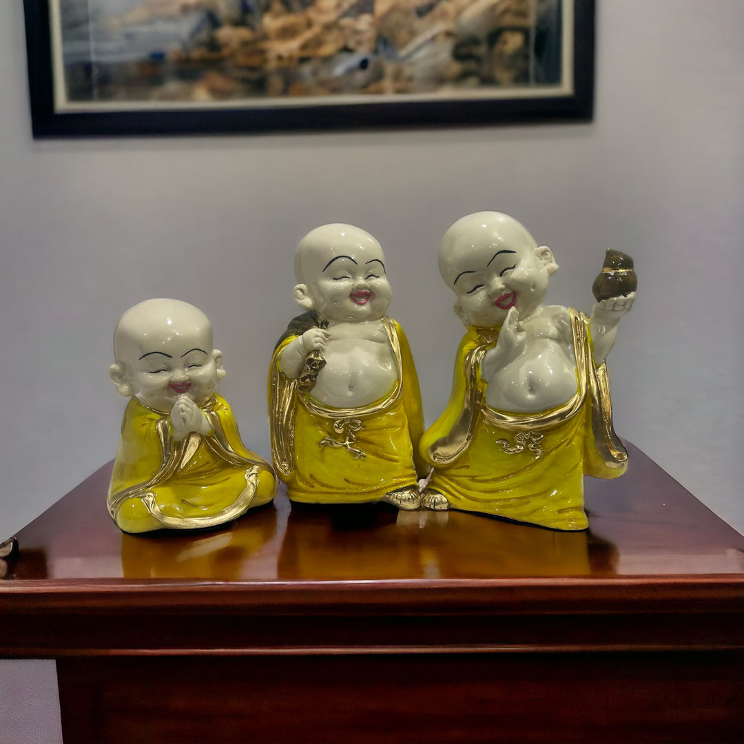 Polyresin Set of 3 Baby Buddha Monk Figurine H- 22 cm