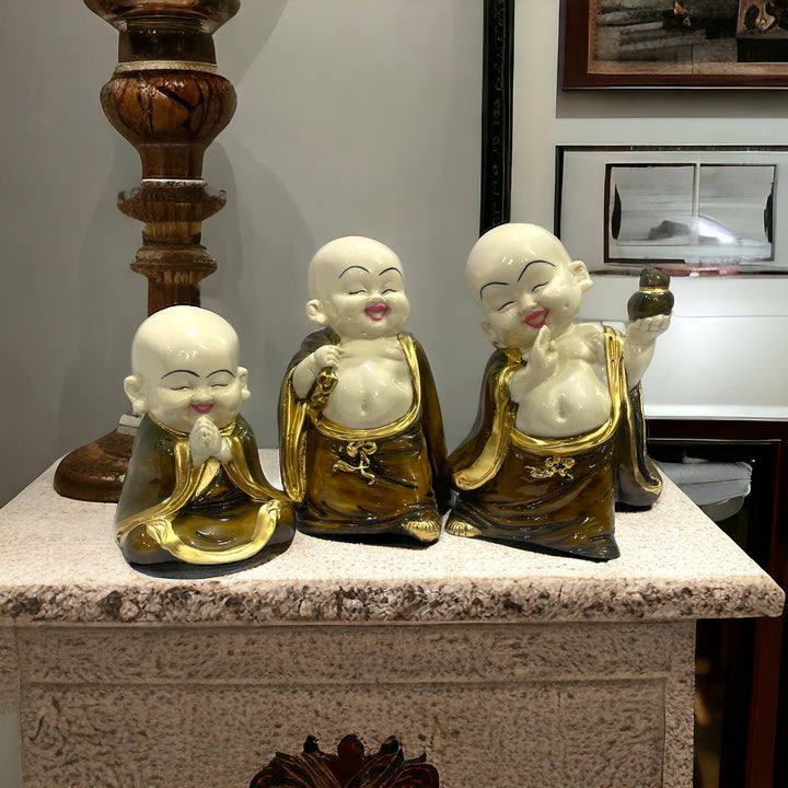 Polyresin Set of 3 Baby Buddha Monk Figurine H- 22 cm