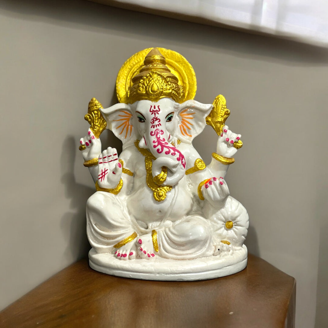 White Marble Ganesha Statue Figurine for Home Decor H-16 cm
