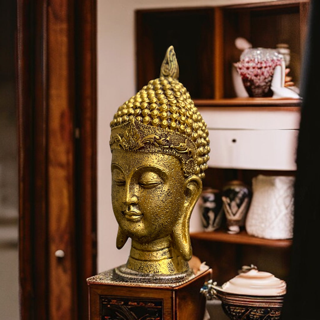 Resin Gautam Buddha Head Idol Face Showpiece  Murti for Home Decor H 21 cm