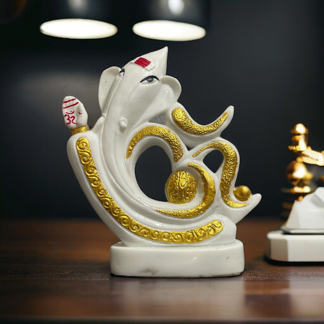 Om Ganesha White Marble Look Best Gift for Friend Statue Figurine H – 19.5 cm