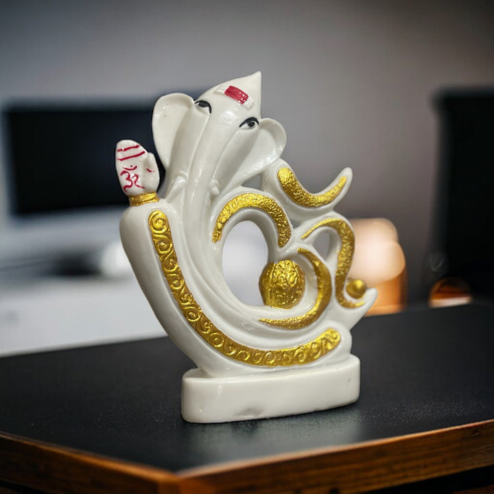 Om Ganesha White Marble Look Best Gift for Friend Statue Figurine H – 19.5 cm