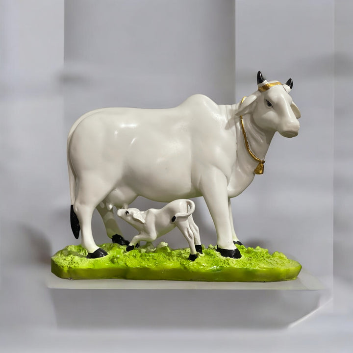 Kamdhenu Cow and Calf Statue, H-23 cm