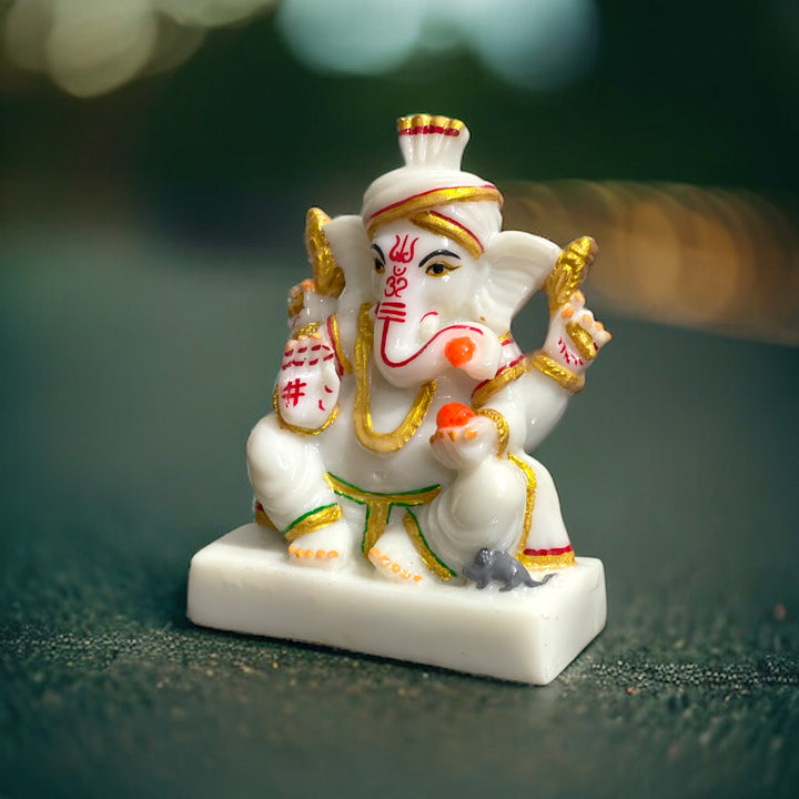 Hot selling Product Marble Lord Pagadi Ganesha Idol Gift for Grah Pravesh Serene Beauty Sacred Spaces at Affordable Prices