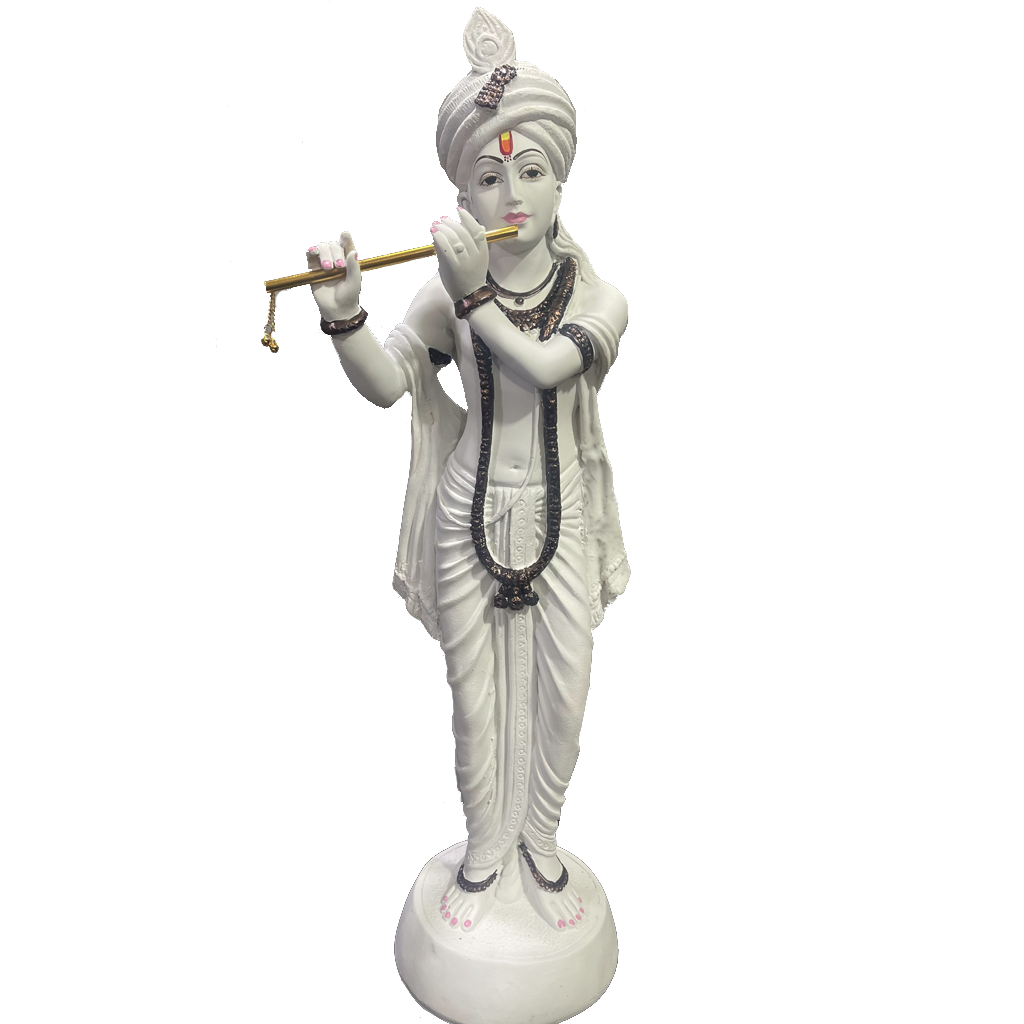 Standing Beautiful Krishna White Idol With Bansuri, Height- 30 Inches