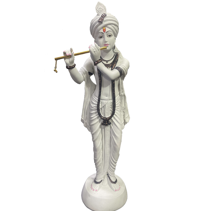 Standing Beautiful Krishna White Idol With Bansuri, Height- 30 Inches